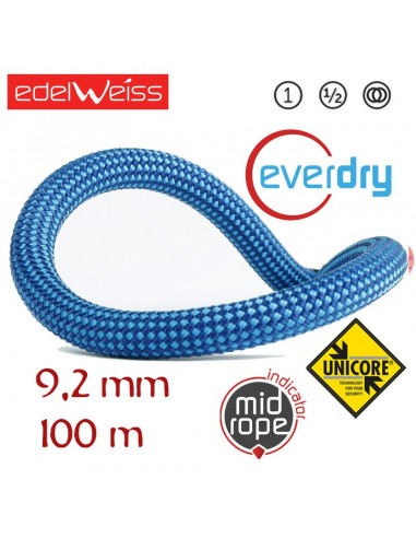 performance 9,2 mm everdry - cuerda triple homologación 100 m (azul) - edelweiss