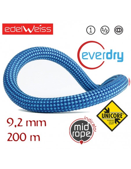 performance 9,2 mm everdry - cuerda triple homologación 200 m (azul) - edelweiss