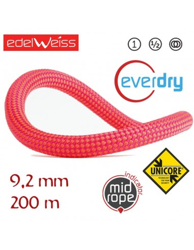 performance 9,2 mm everdry - cuerdo triple homologación 200 m (rosa) - edelweiss