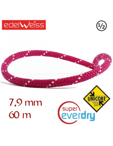 elite 7,9 mm spirit unicore supereverdry - cuerda media 60 m (rosa) - edelweiss
