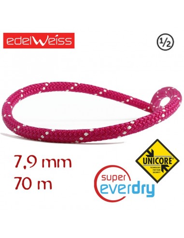elite 7,9 mm spirit unicore supereverdry - cuerda media 70 m (rosa) - edelweiss