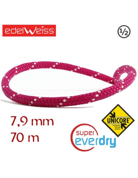 elite 7,9 mm spirit unicore supereverdry - cuerda media 70 m (rosa) - edelweiss