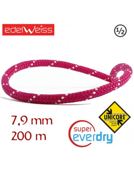 elite 7,9 mm spirit unicore supereverdry - cuerda media 200 m (rosa) - edelweiss