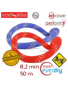 pack 2 cuerdas dobles de 50 m oxygen ii 8,2 mm supereverdry (azul y roja) - edelweiss