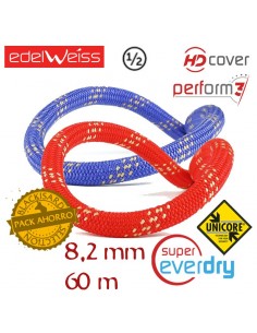 pack 2 cuerdas dobles de 60 m oxygen ii 8,2 mm supereverdry (azul y roja) - edelweiss