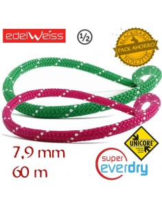 pack 2 cuerdas medias 60 m elite 7,9 mm supereverdry (rosa y verde) - edelweiss