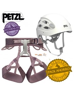 pack arnes selena y casco borea - arnes y casco de escalada para mujer - petzl