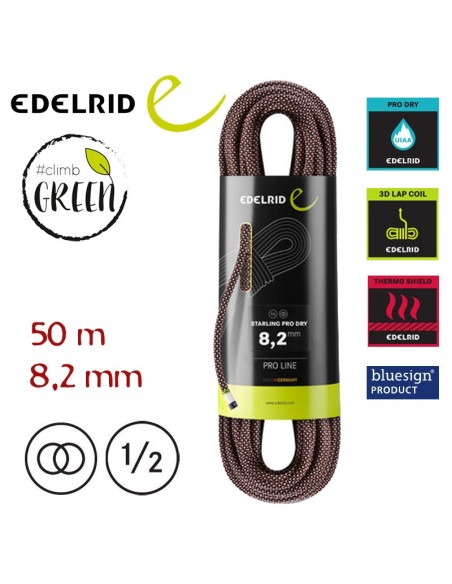 starling pro dry 8,2 mm - cuerda media 50 m (night) - edelrid