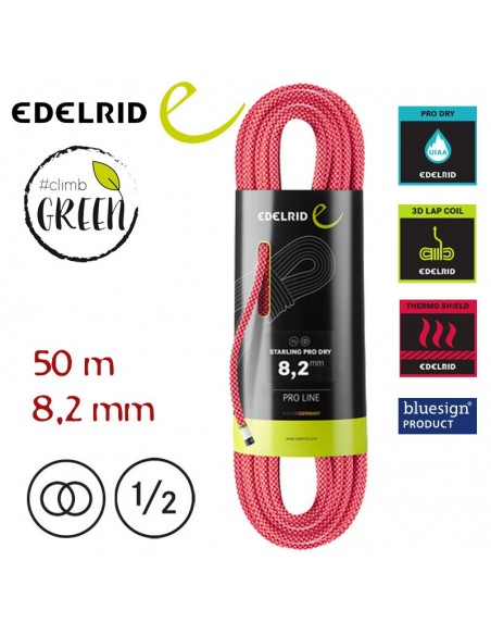 starling pro dry 8,2 mm - cuerda media 50 m (pink) - edelrid
