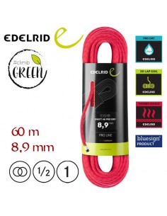 swift 48 pro dry 8,9 mm (pink) - cuerda de triple certificación 60 m - edelrid