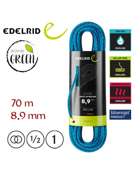 swift 48 pro dry 8,9 mm (icemint) - cuerda de triple certificación 70 m - edelrid