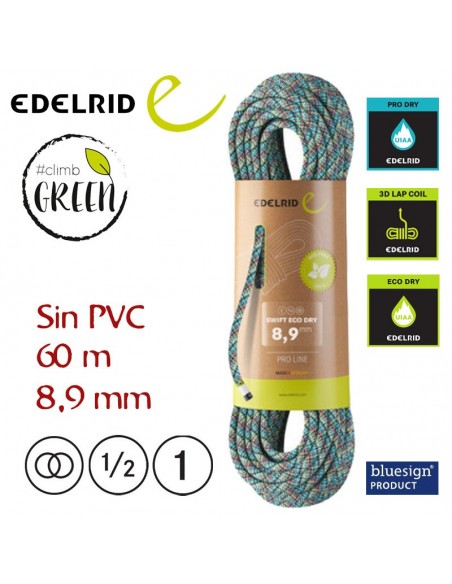 swift eco dry 8,9 mm - cuerda sin pvc de triple certificación 60 m - edelrid