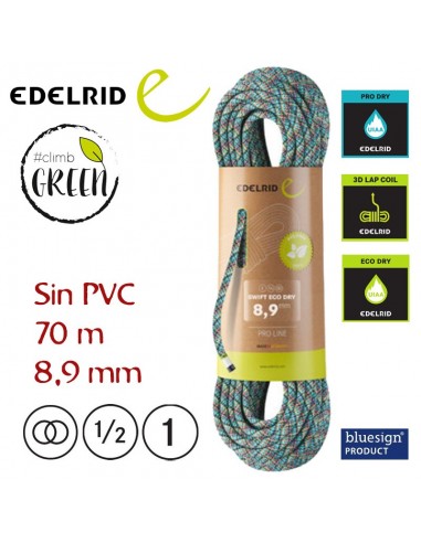 swift eco dry 8,9 mm - cuerda sin pvc de triple certificación 70 m - edelrid