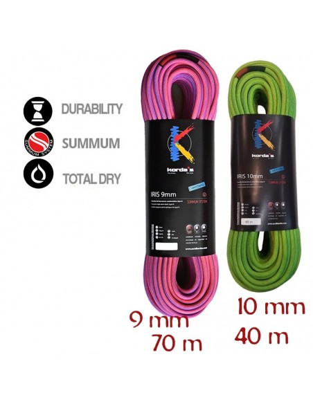 pack iris 40 m 10 mm + iris 70m 9 mm - cuerda barrancos - korda's