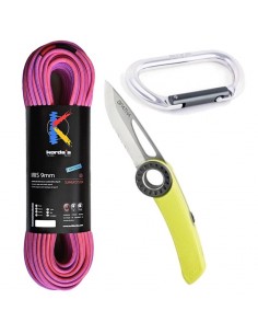 pack iris 60m 9mm + navaja spatha + mosquetón oval symmetric - korda's/petzl/fixe 2