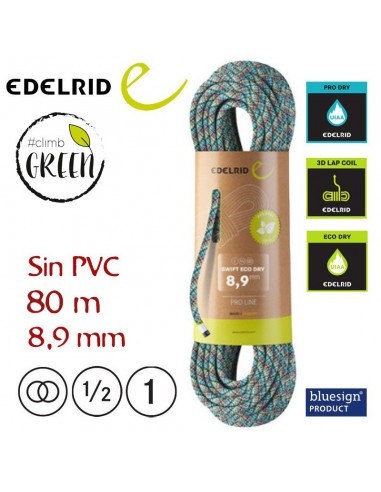 swift eco dry 8,9 mm - cuerda sin pvc de triple certificación 80 m - edelrid