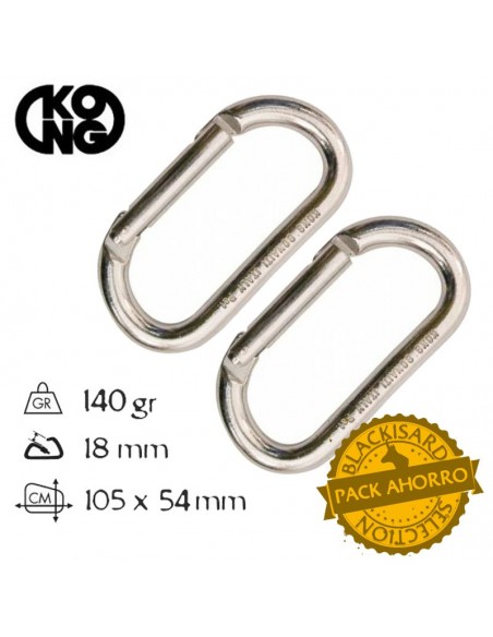 pack 2 oval steel recto - mosquetón de acero recto - kong