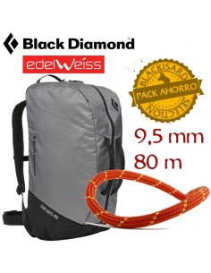 pack cuerda energy 9,5 mm perform 3 (80m) + mochila stone duffel (nikel) - edelweiss/black diamond