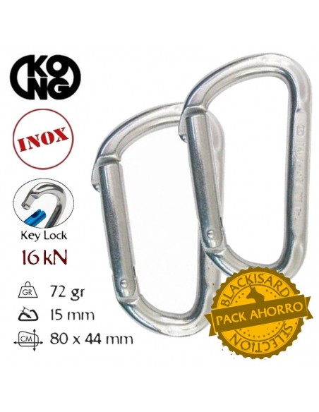 pack 2 d-shape - mosquetón inox recto 80 mm pulido - kong