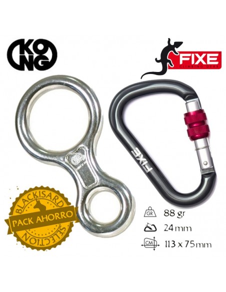 pack descensor 8 classic de kong (plata) + mosquetón hms lotus rosca de fixe