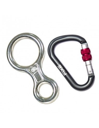 pack descensor 8 classic de kong (plata) + mosquetón hms lotus rosca de fixe