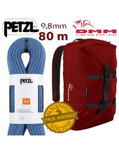 pack cuerda contact 9,8 de petzl (80m) + classic rope bag de dmm (red)