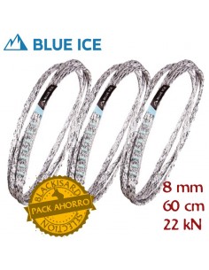 pack 3 mission light sling 60 cm (white/black) - anillo tubular dyneema 8 mm - blue ice