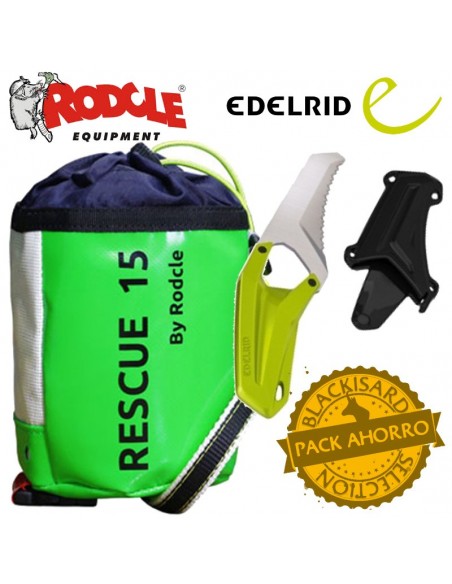 pack rescue 15 (verde) + cuchillo de barranquismo rescue canyoning knife - rodcle/edelrid