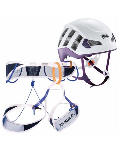 pack arnés choucas pro + casco meteor violeta - blue ice/petzl