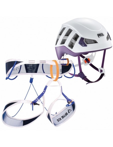 pack arnés choucas pro + casco meteor violeta - blue ice/petzl