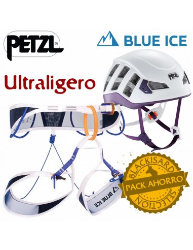 pack arnés choucas pro + casco meteor violeta - blue ice/petzl