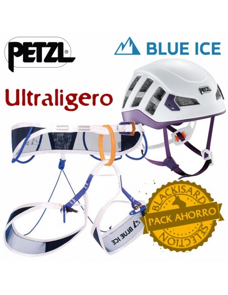 pack arnés choucas pro + casco meteor violeta - blue ice/petzl