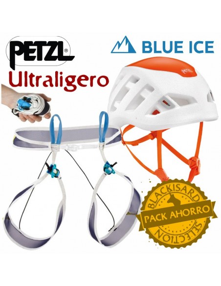 pack casco sirocco (blanco) + arnés choucas light - petzl/blue ice