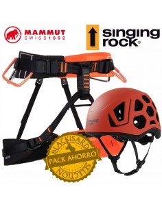 pack arnés 4 slide (vibrant orange/black) + casco ligero hex (fox red) - mammut/singing rock