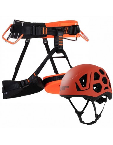 pack arnés 4 slide (vibrant orange/black) + casco ligero hex (fox red) - mammut/singing rock