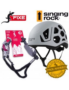pack casco hex (white) + disipador ferratum - singing rock / fixe