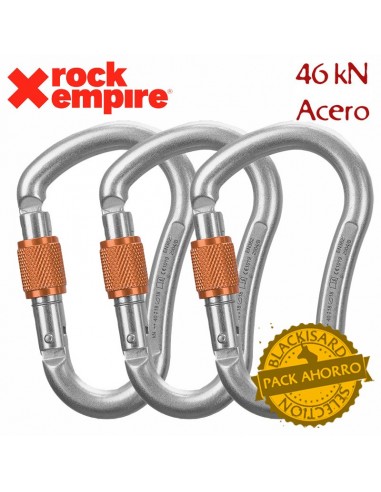 pack 3 magnum steel s - mosquetón de rosca de acero - rock empire
