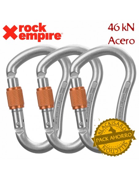 pack 3 magnum steel s - mosquetón de rosca de acero - rock empire