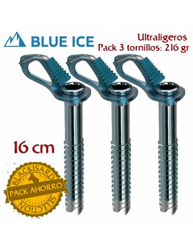 pack 3 aero lite 16 cm - tornillos de hielo - blue ice
