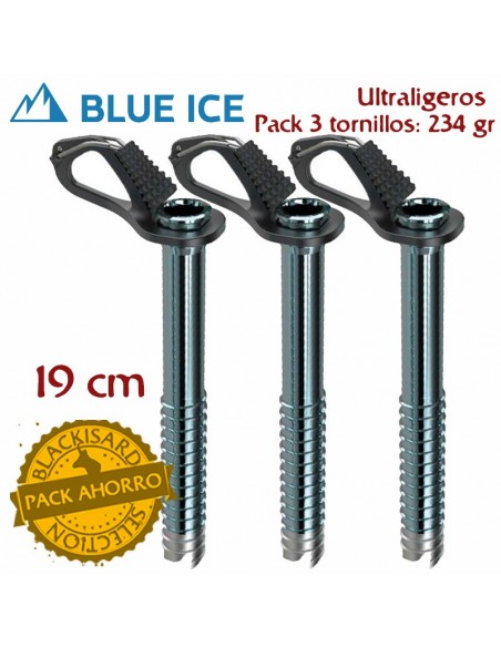 pack 3 aero lite 19 cm - tornillos de hielo - blue ice