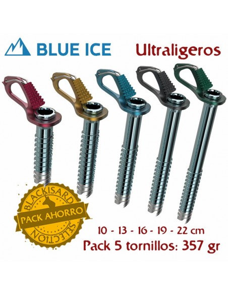 pack aero lite (10,13,16,19 y 22 cm) - tornillos de hielo - blue ice
