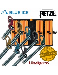 pack 8 aero lite + funda octo - tornillos de hielo con funda - blue ice / petzl