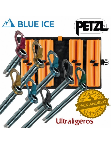 pack 8 aero lite + funda octo - tornillos de hielo con funda - blue ice / petzl