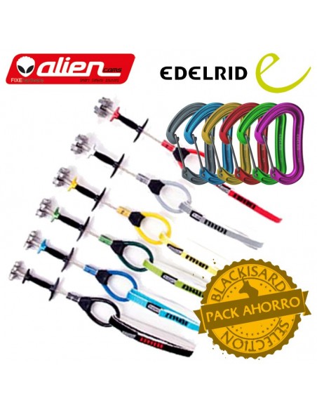 pack alien cams revolution + juego de 6 mosquetones ultraligeros del mismo color - alien cam / edelrid