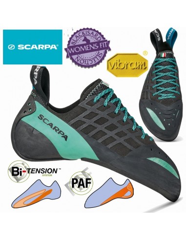 instinct w (black-aqua) - pie de gato agresivo con cordones para mujer - scarpa