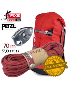 Pack mochila Fita y cuerda Siurana 70m de Fixe con asegurador Grigri de Petzl