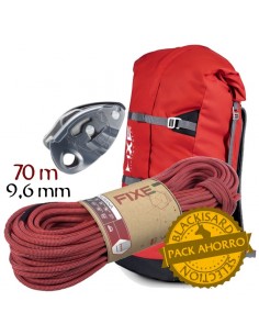 Pack mochila Fita y cuerda Siurana 70m de Fixe con asegurador Grigri de Petzl 2
