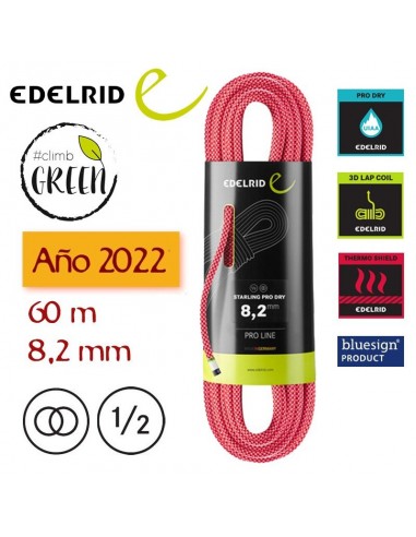 starling pro dry 8,2 mm - cuerda media 60 m (pink) - edelrid